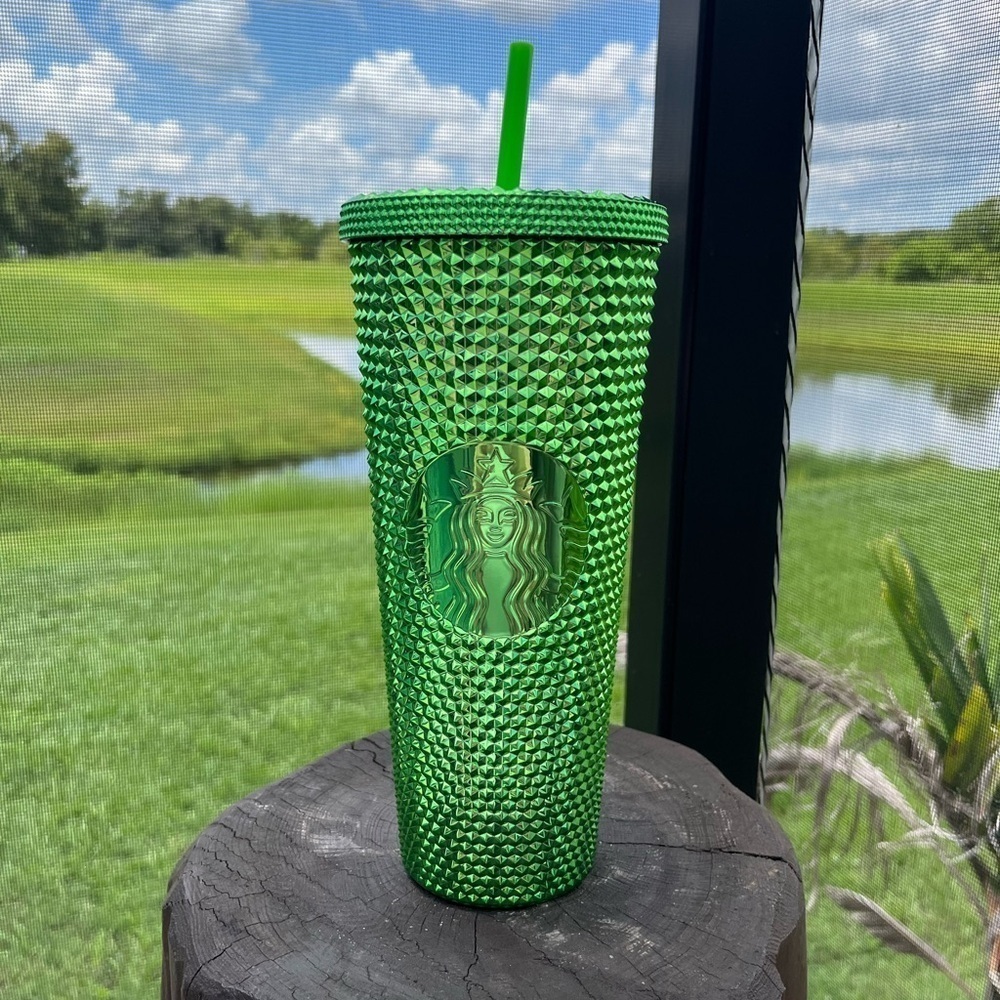 Starbucks Holiday Christmas 2023 Green Spiky Studded Venti Cold Cup Tumbler